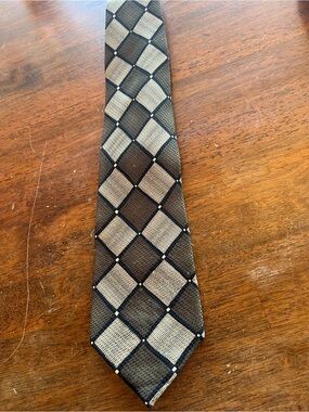 Men's Black Tie with Silver Geometric Squares